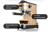 Load image into Gallery viewer, Professional Espresso Machine for Home 15 Bar with Milk Frother Steam Wand, Espresso Maker with Double-Cup Splitter 1450w Fast Heating, Cappuccino and Latte machine 37Oz Water Tank (Also get 2 Bricks of Ground Espresso)