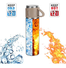 Load image into Gallery viewer, Stainless Steel Thermo 500ml/16.9oz Vacuum Insulated Bottle with Cup for Coffee Hot drink and Cold drink water flask.(Brown,Set)