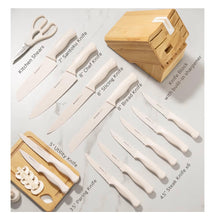 Load image into Gallery viewer, Astercook Knife Set, 15 Pieces Kitchen Knife Set with Sharpener Block, German Stainless Steel Knives Set with Anti-Rust Coating, Dishwasher Safe Elegant Cream White Knife Block Sets, Valentine's Gift