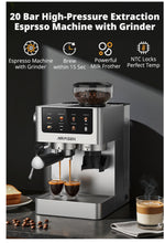 Load image into Gallery viewer, AIRMSEN Espresso Machines with Burr Grinder, 20 Bar, Milk Frother Steam Wand, Stainless Steel Coffee Maker for Home - Cappuccino Latte & Cold Brew Iced Coffee Maker & Americano