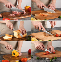 Load image into Gallery viewer, NF NANFANG BROTHERS Damascus Kitchen Knife Set, 15-Piece with Block, ABS Ergonomic Handle, Carving Fork, Disconnect-type Knife Block Set (Grey