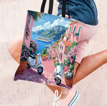 Load image into Gallery viewer, Italy 1pc Small Town Canvas Tote Bag with Seaside Scenery