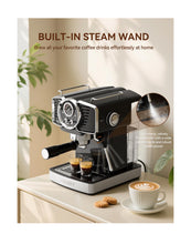 Load image into Gallery viewer, Espresso Machine 20 Bar, Professional Espresso Maker with Milk Frother Steamer Wand, Espresso Coffee Machine Black, Cappuccino & Latte Machine for Home, Retro, 1.8L Removable Water Tank