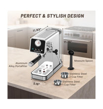 Load image into Gallery viewer, Rounexes 20 Bar Espresso Machine, Semi-Automatic Espresso Maker with Pressure Gauge & Touch Screen, Single Shot Professional Coffee Maker for Home Use, Compact Design with Milk Frother