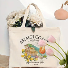 Load image into Gallery viewer, Italy Canvas Tote Bag - Amalfi Coast Scene