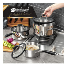 Load image into Gallery viewer, MICHELANGELO Triply Stainless Steel Saucepan Set with Strainer Lid, Heavy-duty Sauce Pan with Lid, Multipurpose Sauce Pot Induction Compatible - 1QT & 2QT & 3QT
