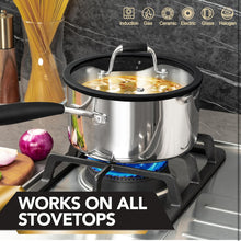 Load image into Gallery viewer, MICHELANGELO Triply Stainless Steel Saucepan Set with Strainer Lid, Heavy-duty Sauce Pan with Lid, Multipurpose Sauce Pot Induction Compatible - 1QT & 2QT & 3QT