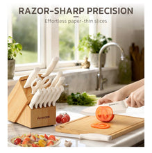 Load image into Gallery viewer, Astercook Knife Set, 15 Pieces Kitchen Knife Set with Sharpener Block, German Stainless Steel Knives Set with Anti-Rust Coating, Dishwasher Safe Elegant Cream White Knife Block Sets, Valentine's Gift