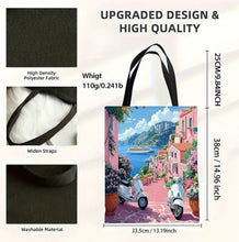 Load image into Gallery viewer, Italy 1pc Small Town Canvas Tote Bag with Seaside Scenery
