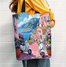 Load image into Gallery viewer, Italy 1pc Small Town Canvas Tote Bag with Seaside Scenery