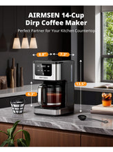 Load image into Gallery viewer, AIRMSEN 14-Cup Programmable Drip Coffee Maker – 1000W Fast Brewing Coffee Machine with Timer, Delay Start & 2H Keep-Warm, 73oz Tank, Touchscreen & Glass Carafe