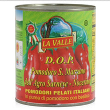 Load image into Gallery viewer, La Valle San Marzano D.O.P. Tomatoes with Basil 28oz. (Case of 12)