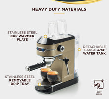 Load image into Gallery viewer, Professional Espresso Machine for Home 15 Bar with Milk Frother Steam Wand, Espresso Maker with Double-Cup Splitter 1450w Fast Heating, Cappuccino and Latte machine 37Oz Water Tank (Also get 2 Bricks of Ground Espresso)