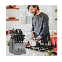 Load image into Gallery viewer, NF NANFANG BROTHERS Damascus Kitchen Knife Set, 15-Piece with Block, ABS Ergonomic Handle, Carving Fork, Disconnect-type Knife Block Set (Grey