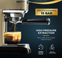 Load image into Gallery viewer, Professional Espresso Machine for Home 15 Bar with Milk Frother Steam Wand, Espresso Maker with Double-Cup Splitter 1450w Fast Heating, Cappuccino and Latte machine 37Oz Water Tank (Also get 2 Bricks of Ground Espresso)