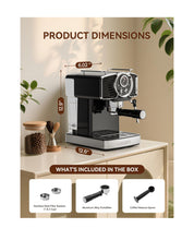 Load image into Gallery viewer, Espresso Machine 20 Bar, Professional Espresso Maker with Milk Frother Steamer Wand, Espresso Coffee Machine Black, Cappuccino & Latte Machine for Home, Retro, 1.8L Removable Water Tank