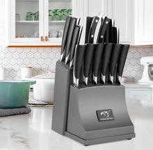 Load image into Gallery viewer, NF NANFANG BROTHERS Damascus Kitchen Knife Set, 15-Piece with Block, ABS Ergonomic Handle, Carving Fork, Disconnect-type Knife Block Set (Grey