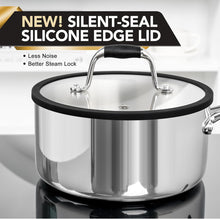Load image into Gallery viewer, MICHELANGELO Triply Stainless Steel Saucepan Set with Strainer Lid, Heavy-duty Sauce Pan with Lid, Multipurpose Sauce Pot Induction Compatible - 1QT & 2QT & 3QT