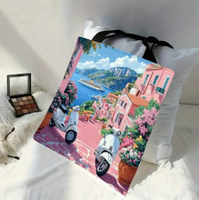 Load image into Gallery viewer, Italy 1pc Small Town Canvas Tote Bag with Seaside Scenery