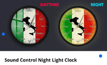 Load image into Gallery viewer, Italian Language Smart Wall Clock Italy Flag with Map Patriotic Home Decor Modern Design Sound Activated Night Light Wall Clock