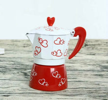 Load image into Gallery viewer, Coffee Espresso Maker 3 Cup Red Hearts Stove Top