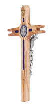 Load image into Gallery viewer, Mondo Cattolico Saint Benedict Olive Wood Crucifix with Enameled Medal