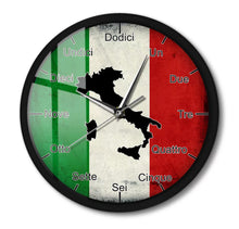 Load image into Gallery viewer, Italian Language Smart Wall Clock Italy Flag with Map Patriotic Home Decor Modern Design Sound Activated Night Light Wall Clock