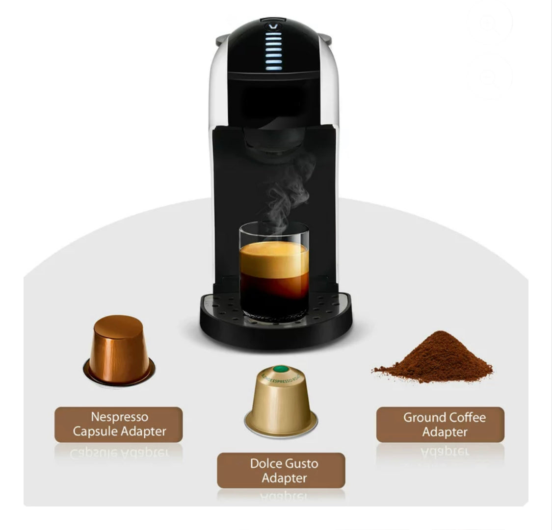 3 in 1 Espresso Coffee Machine with Capsules for Nespresso , Dolce Gusto  and Ground Coffee,White + 1Case of Respresso Borbone Pods 100ct.