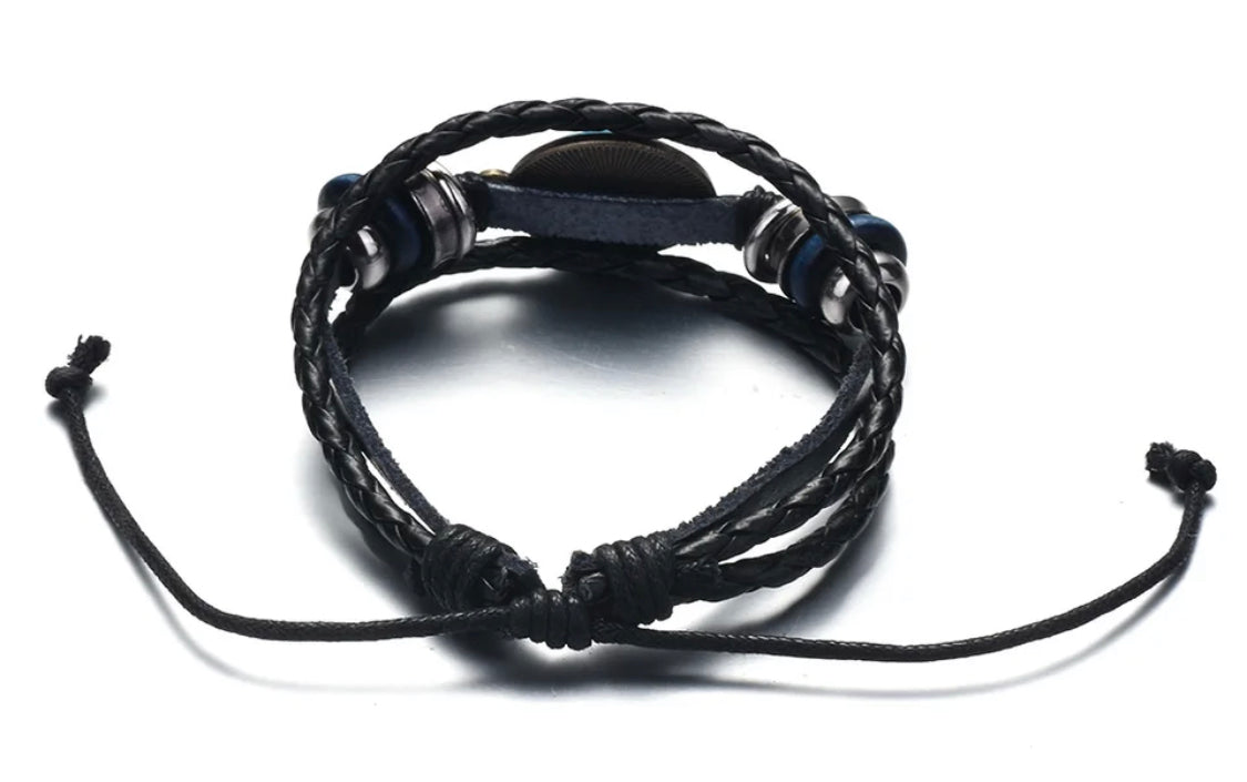 Leather Bracelets  Glass Bracelets - Black Leather Bracelet Glass