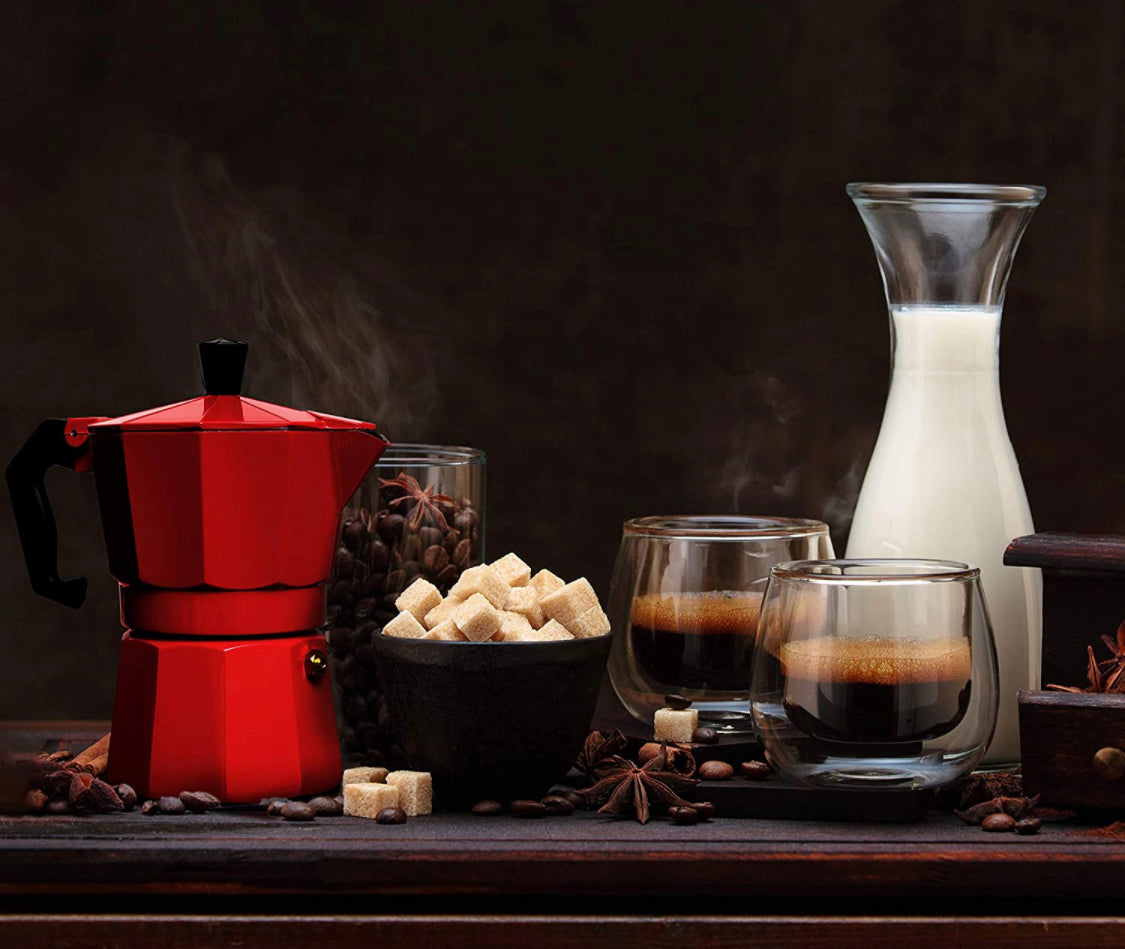 RED Stove Top Espresso Coffee Maker pot Cappuccino Latte 3 Cup Cafetera  Cubana
