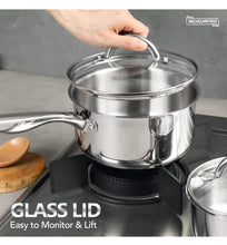 Load image into Gallery viewer, MICHELANGELO 3 Quart Saucepan with Lid, 18/10 Stainless Steel Sauce Pan with Tri-Ply Bottom, 3QT Sauce Pot, Induction Compatible

