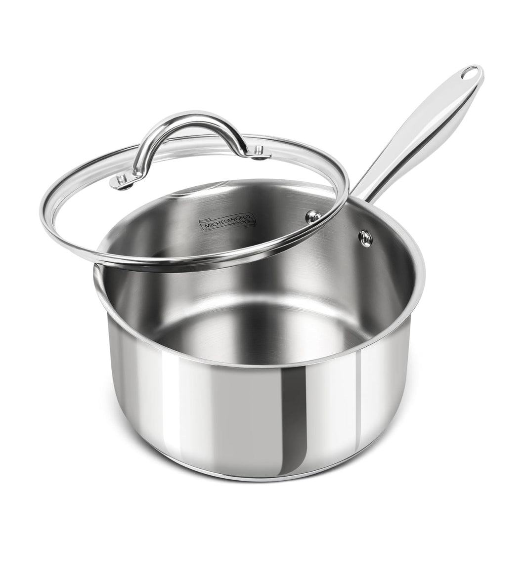 MICHELANGELO 3 Quart Saucepan with Lid, 18/10 Stainless Steel Sauce Pan with Tri-Ply Bottom, 3QT Sauce Pot, Induction Compatible