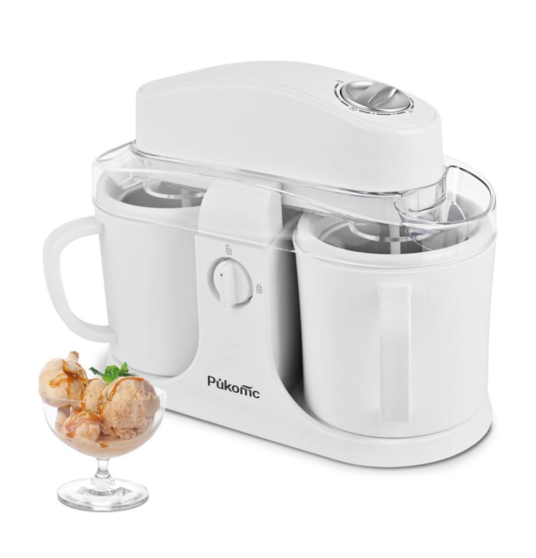 Pukomc Ice Cream Maker Machine for Home Use, with Two Ice Cream Bowls,Simple Operation and Easy to Clean,White