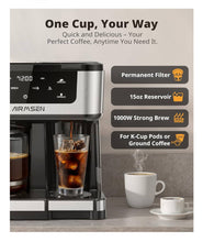 Load image into Gallery viewer, AIRMSEN 12-Cup Programmable Coffee Maker – Single Serve Machine for K-Cup Pods &amp; Ground, 1000W Fast Brew, Delay Start, 2H Keep Warm, Touchscreen, 60oz Tank, Glass Carafe – Home &amp; Office
