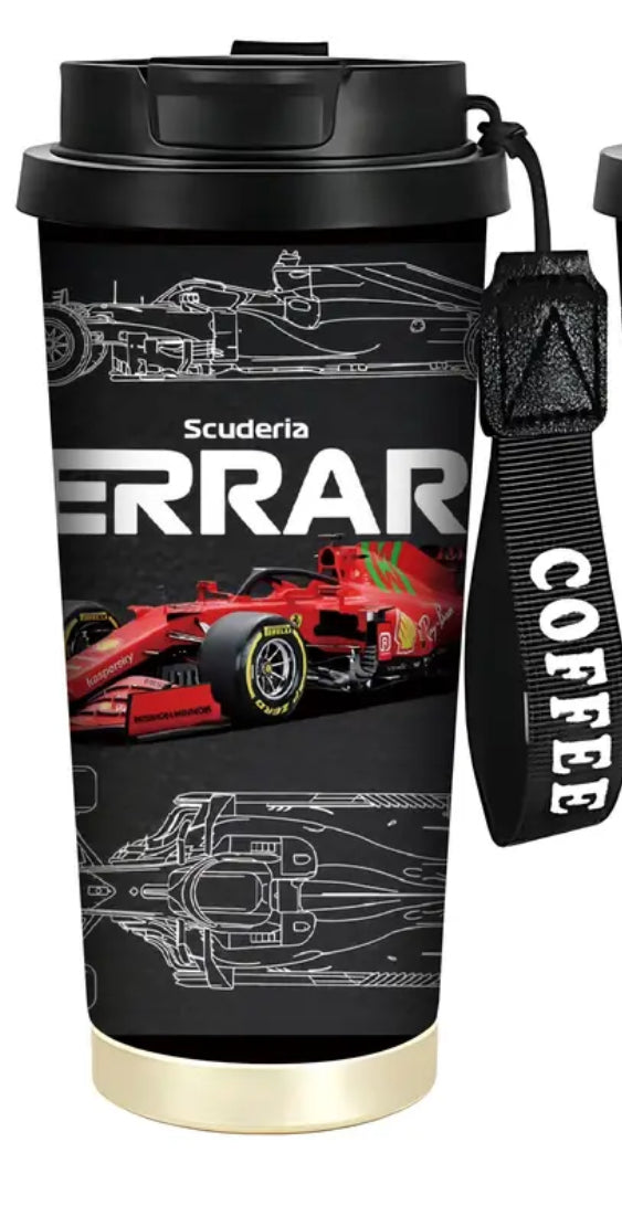 Scuderia Ferrari - Race Water Bottle - Brushed Steel - 1pc 18oz Stainless Steel Travel Mug with Lid
