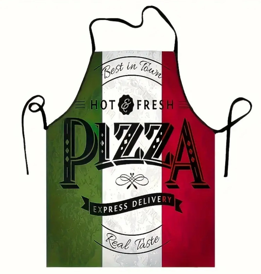 Italian Flag Design Pizza Apron, 100% Polyester, 140Gsm Woven Fabric, Kitchen Cooking Apron for Home Use, 3-Color Striped Pattern, Durable & Easy to Clean