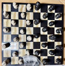 Load image into Gallery viewer, Vintage Italian Marble Onyx Stone Chess &amp; Checkers Board (Roughly 14x14in)
