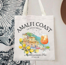 Load image into Gallery viewer, Italy Canvas Tote Bag - Amalfi Coast Scene
