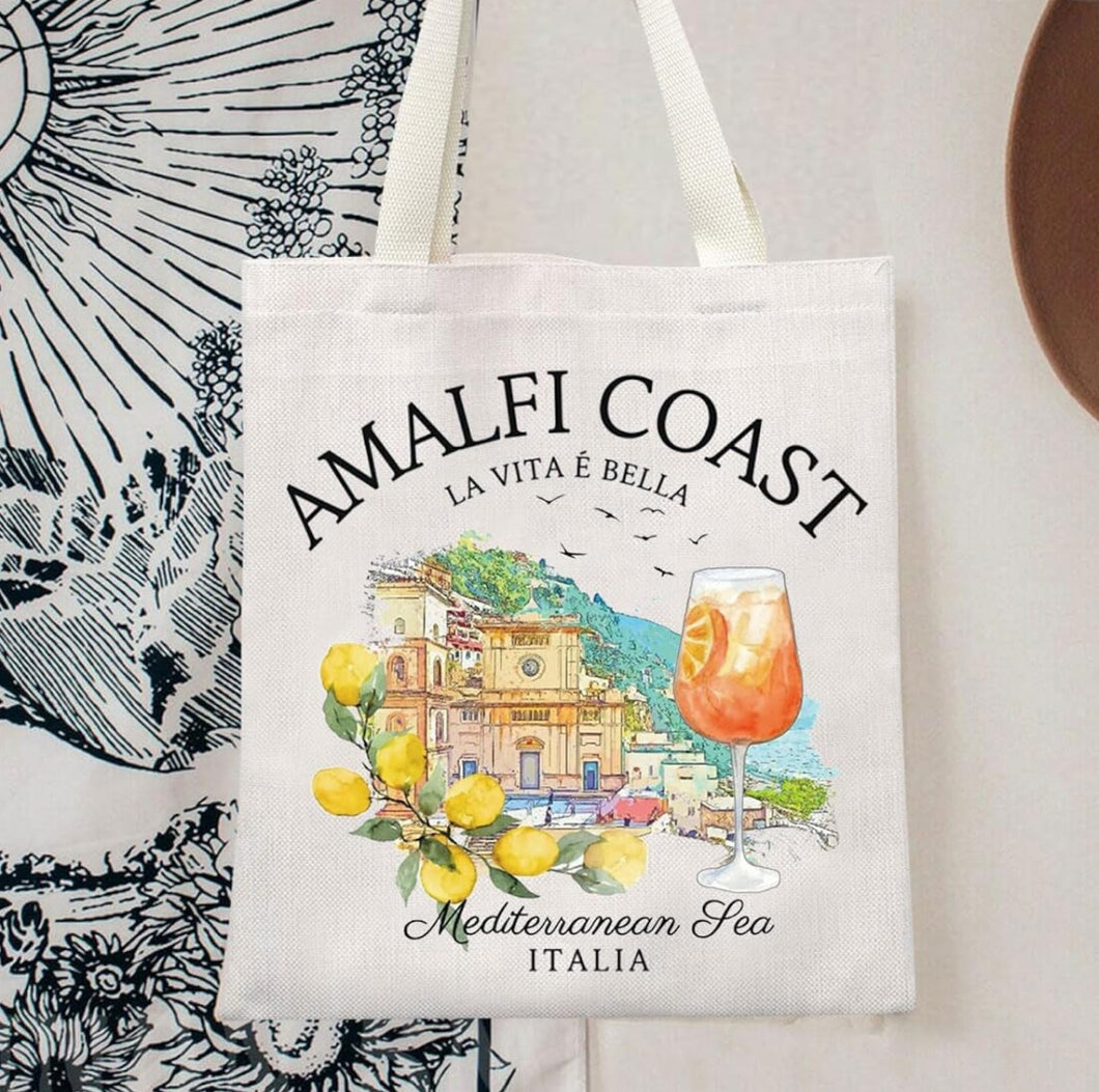 Italy Canvas Tote Bag - Amalfi Coast Scene