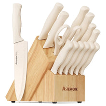 Load image into Gallery viewer, Astercook Knife Set, 15 Pieces Kitchen Knife Set with Sharpener Block, German Stainless Steel Knives Set with Anti-Rust Coating, Dishwasher Safe Elegant Cream White Knife Block Sets, Valentine's Gift
