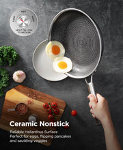 Load image into Gallery viewer, Roo*Mena / Nonstick Sauce Pan with Lid, Non-Toxic Tri-Ply Hybrid Ceramic Saucepan, 2.5 Quart Stainless Steel Pans, PFAS/PFOA/PTFE Free, Dishwasher &amp; Oven Safe, Induction Compatible
