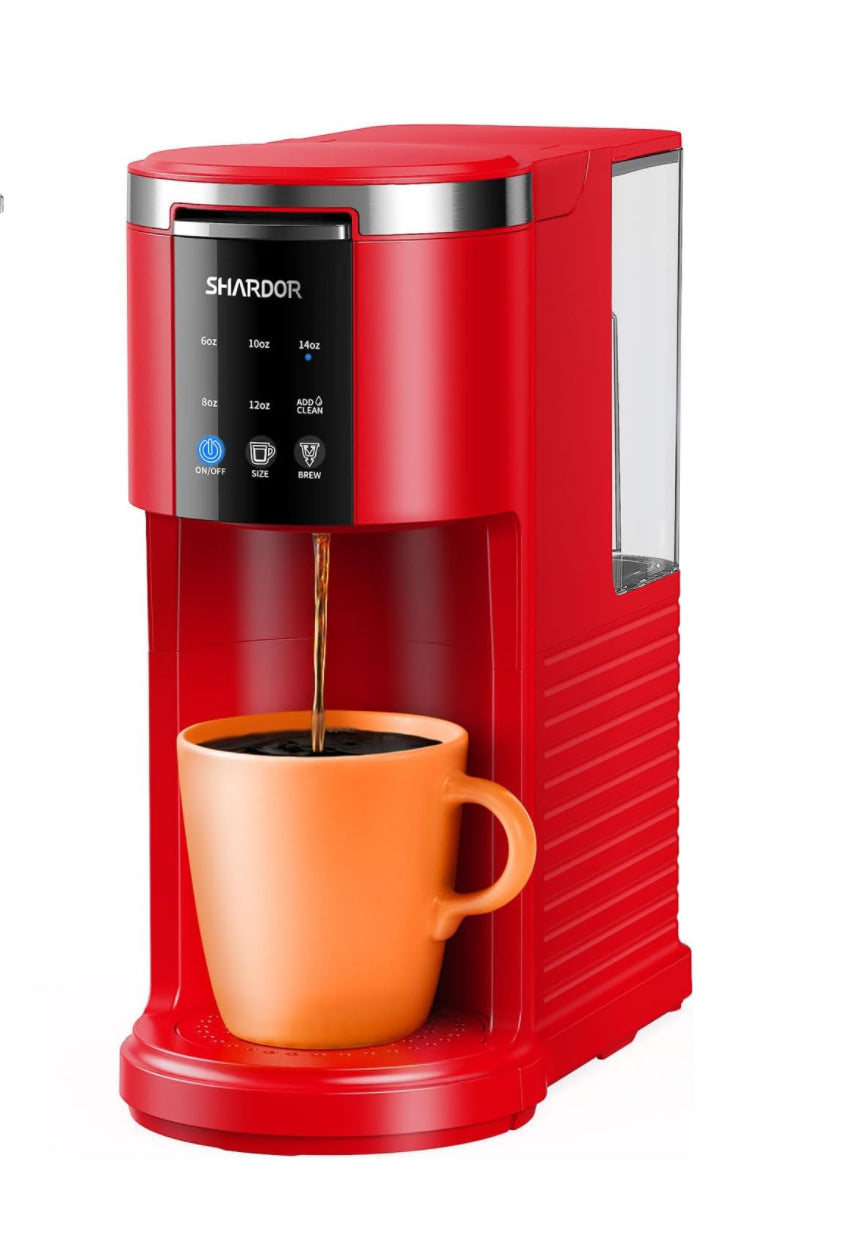 SHARDOR K Cup Coffee Maker Compatible with Ground Coffee & Teas, Single Serve Coffee Machine, 6–14oz Adjustable Brew Sizes, 40oz Detachable Water Reservoir, Descale Settings, Red