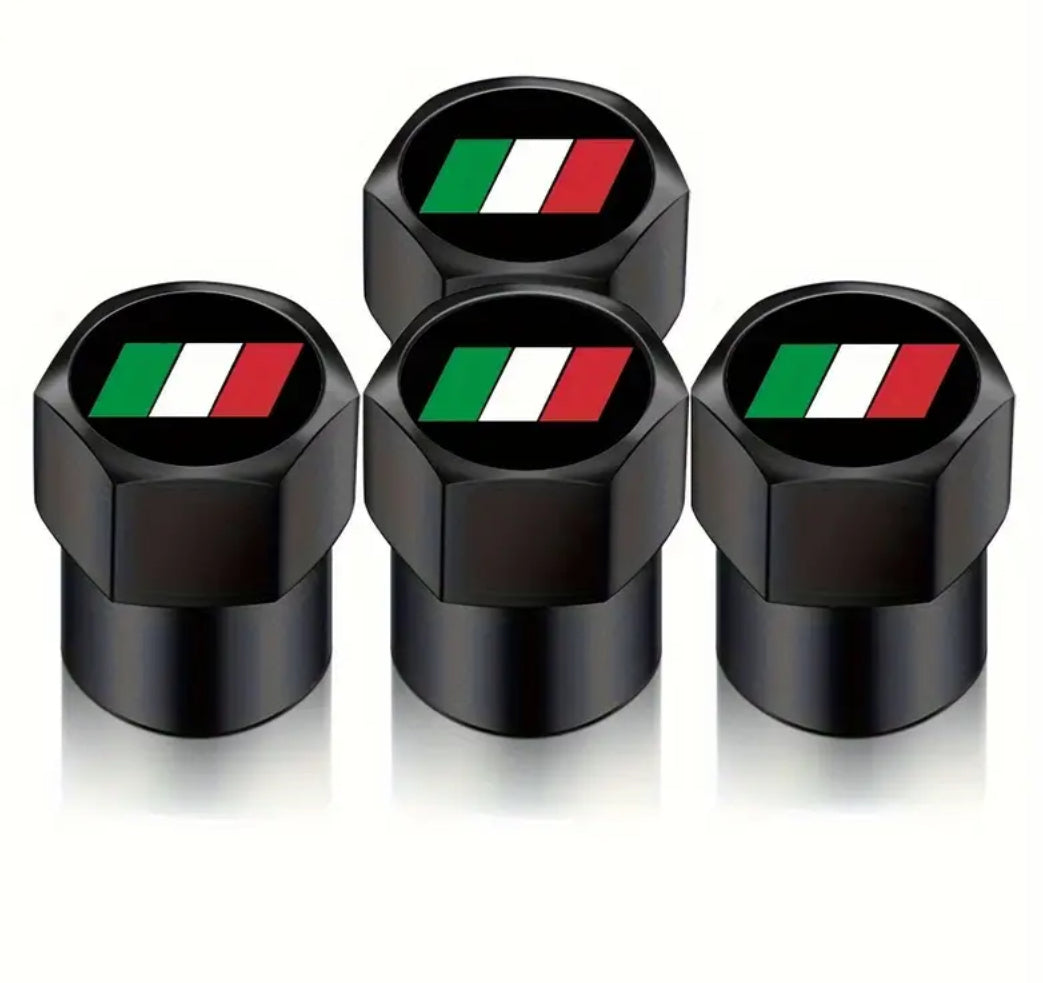 Italian Flag Black Metal Auto Tire Valve Stem Cap Cover