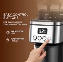 Load image into Gallery viewer, Rounexes Conical Burr Coffee Grinder Electric,Stainless Steel Coffee Grinder for Home, Adjustable Burr Grinder with 30 Grind Settings, Digital Timer &amp; 2-12 Cup Control, Removable Sealed Hopper, Easy Clean
