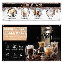 Load image into Gallery viewer, Professional Espresso Machine for Home 15 Bar with Milk Frother Steam Wand, Espresso Maker with Double-Cup Splitter 1450w Fast Heating, Cappuccino and Latte machine 37Oz Water Tank (Also get 2 Bricks of Ground Espresso)
