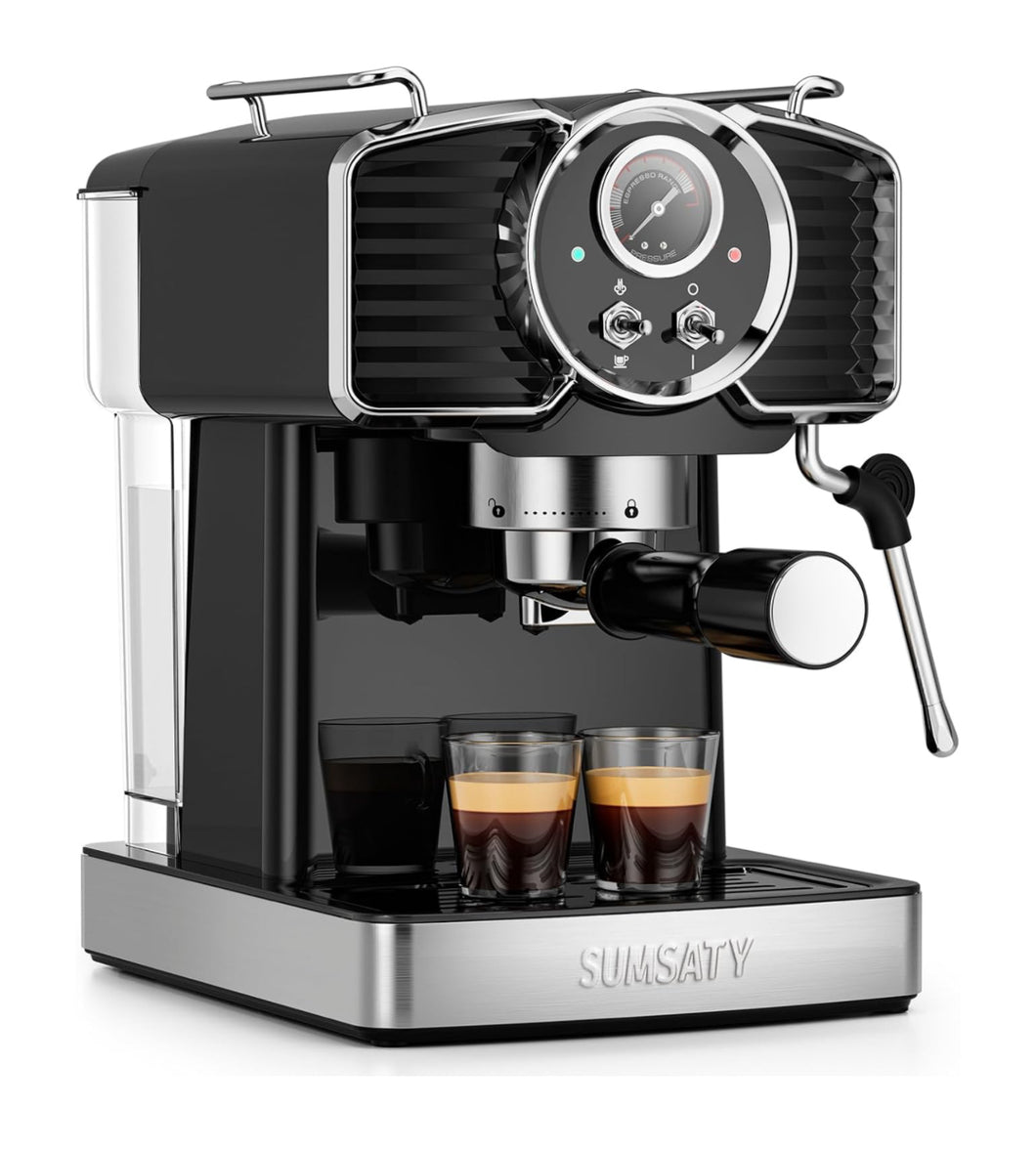 Espresso Machine 20 Bar, Professional Espresso Maker with Milk Frother Steamer Wand, Espresso Coffee Machine Black, Cappuccino & Latte Machine for Home, Retro, 1.8L Removable Water Tank