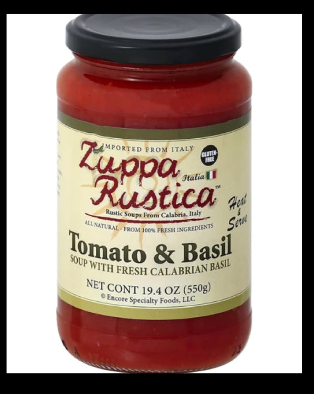 Zuppa Rustica Tomato & Basil Soup, with Fresh Calabrian Basil (1-Jars)