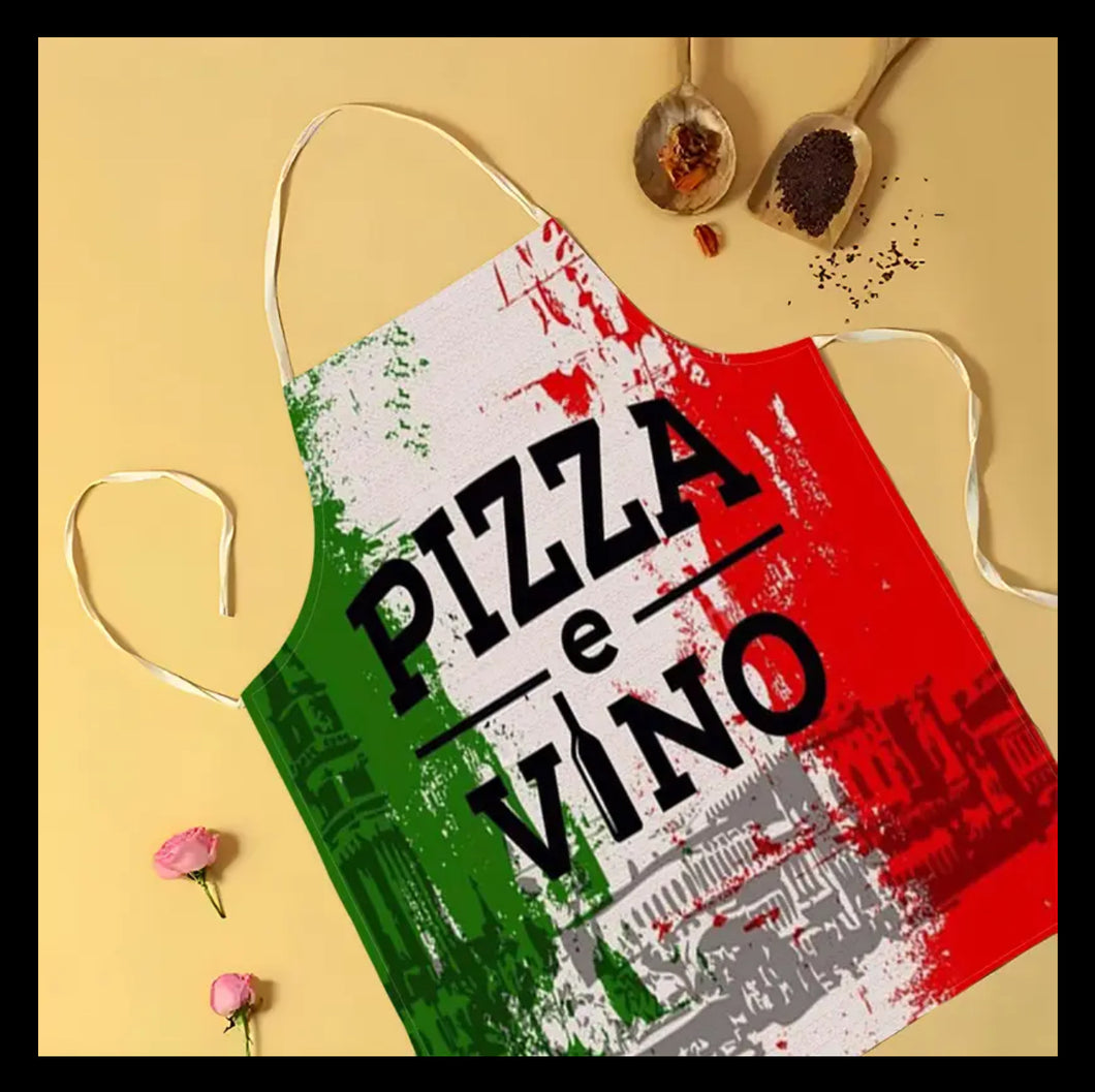 Italian Flag Print Chef Apron, Polyester Woven Kitchen Apron with Adjustable Neck, Durable Stain-Resistant Sleeveless Bib Apron for Cooking and Baking