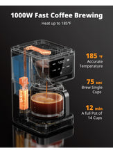 Load image into Gallery viewer, AIRMSEN 14-Cup Programmable Drip Coffee Maker – 1000W Fast Brewing Coffee Machine with Timer, Delay Start &amp; 2H Keep-Warm, 73oz Tank, Touchscreen &amp; Glass Carafe
