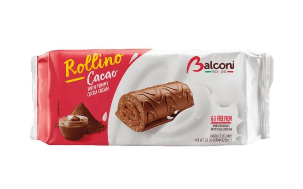 Balconi Rollino Snack Cakes with Chocolate Cream, 7.8 oz (222 g) (Case of 10)